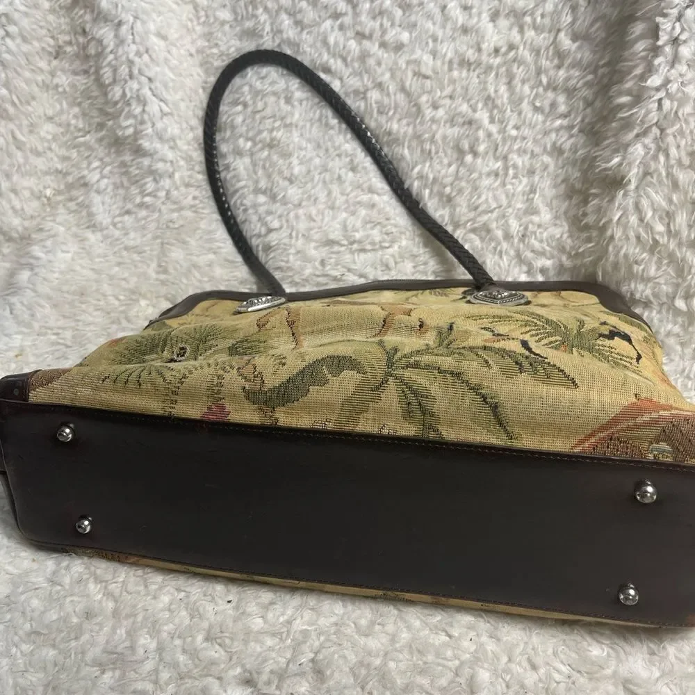 Brighton tapestry Safari prints large shoulder bag braided brown leather straps